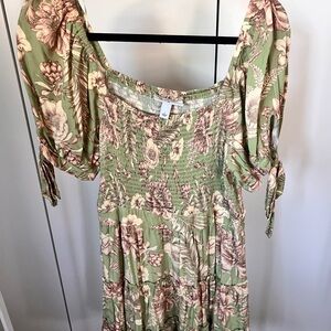Agua Bendita Sage Floral Long Sleeve Dress